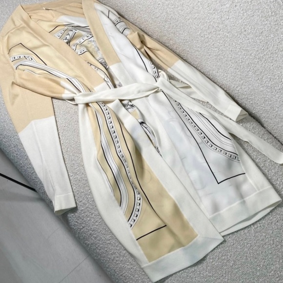 Authentic HERMÈS Cream Silk Twillaine Grand Tralala Cut 90 Long Cardigan 34 - Picture 6 of 7